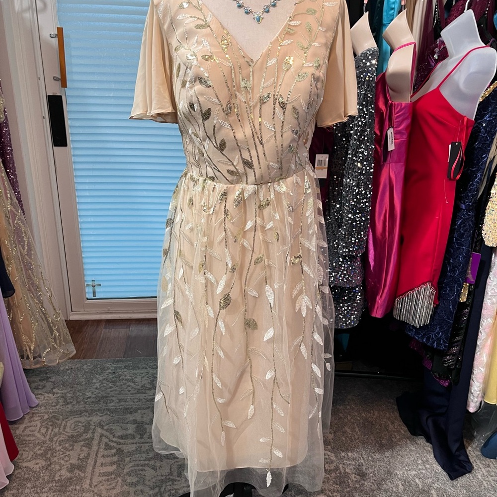 Chic Beige Embroidered Midi Dress